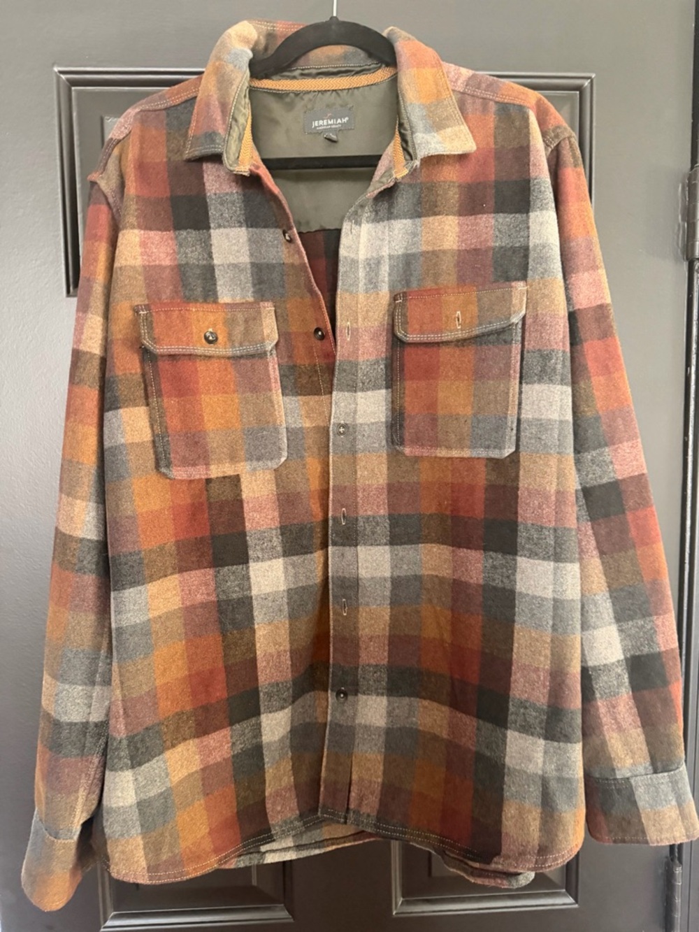 Quilt-Lined Plaid Shirt Jacket in Rust Multi - Picture 2 of 7
